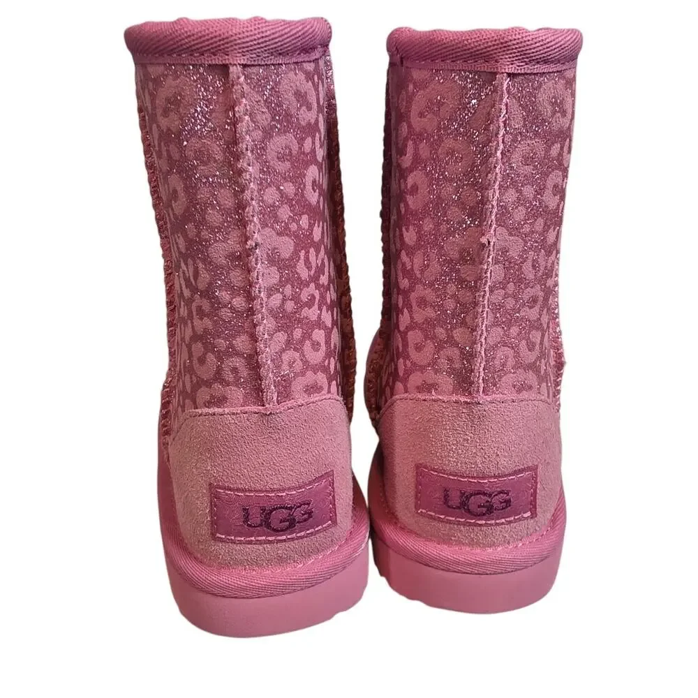 UGG Kids Pink Glitter Leopard Short Boots
